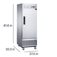 thumbnail image 3 of NSF 28 in. Single Door Commercial Refrigeratot 18 Cu.Ft. Solid Door Stainless Steel Reach-In Refrigerator, ETL, 3 of 12