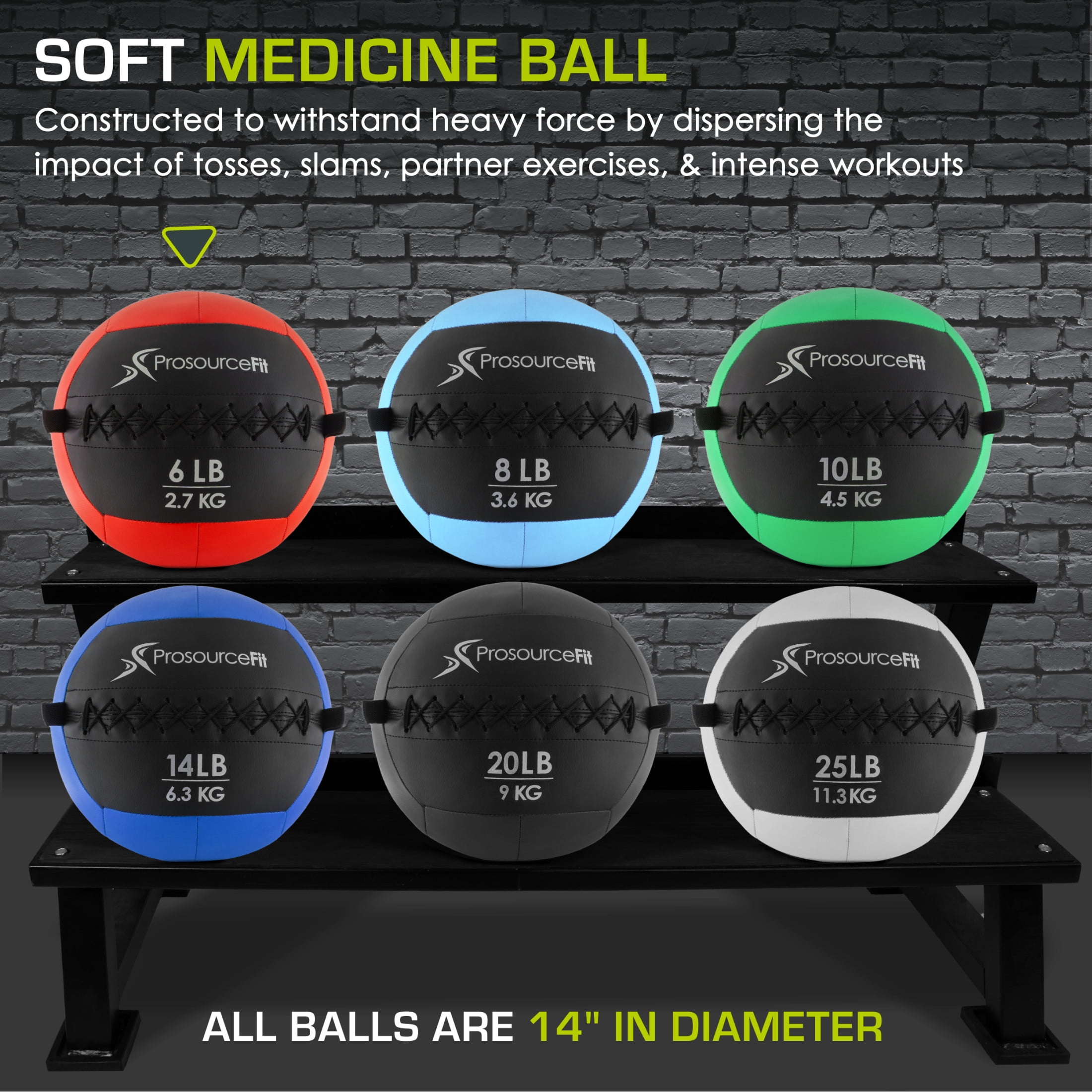 ProsourceFit Soft Medicine Balls with Color-Coded Weights, 6 lb