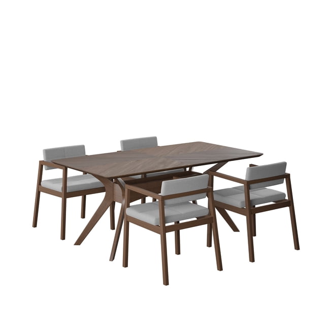 Juego de Comedor de Madera con 4 Sillas Tapizadas para 4 Personas, Mesa y Sillas para Comedor y Cocina, Midtown Concept Capri, Nogal y Gris Claro