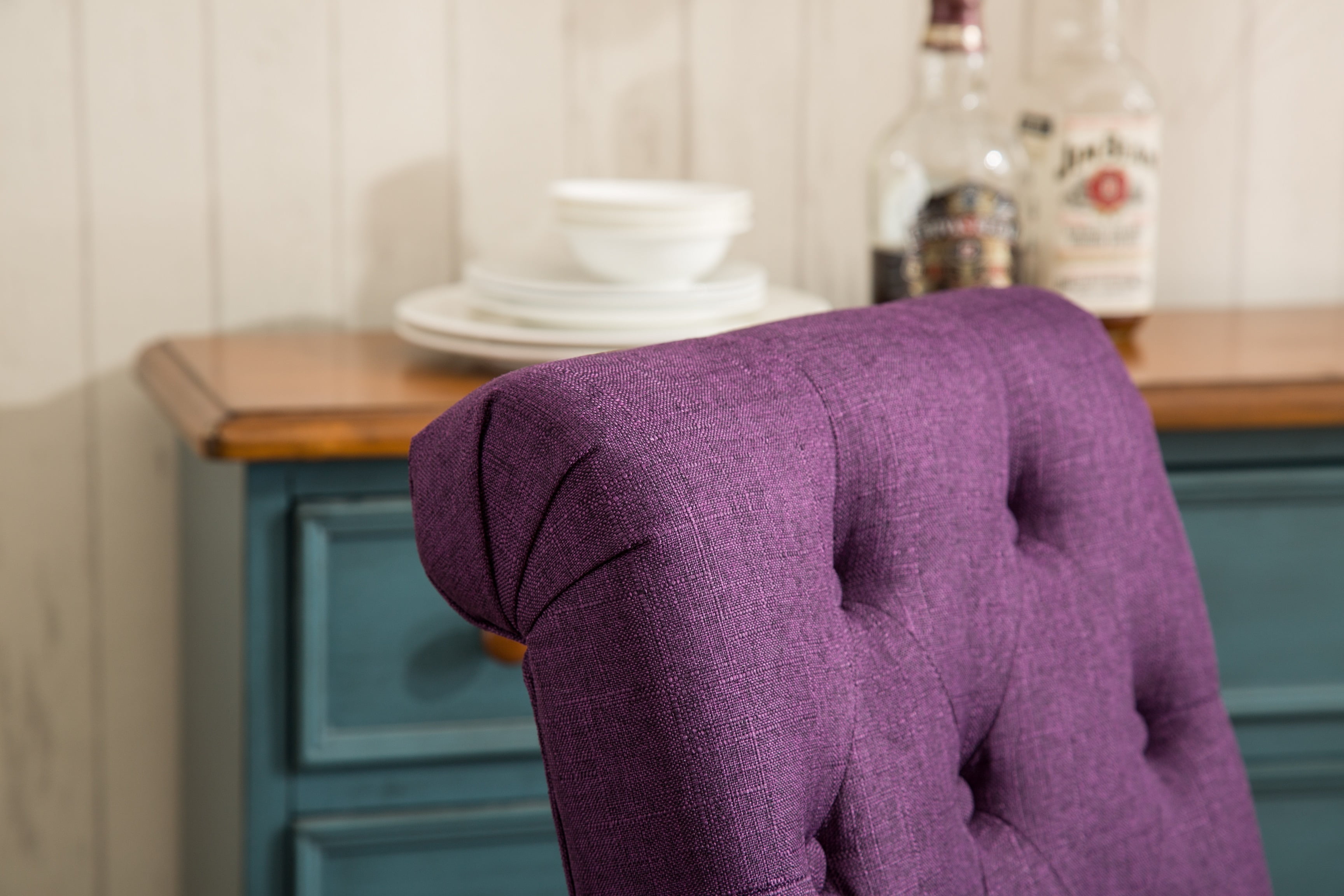 Roundhill Furniture Habit Contemporary Parsons Chair, Set of 2, Fabric and Solid Rubberwood, Purple