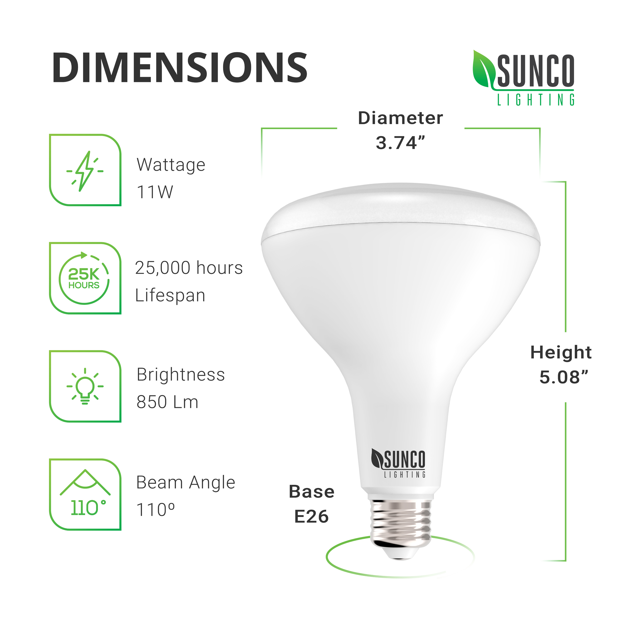 Sunco Lighting Pack BR30 LED Bulb 11W=65W, 2700K Soft White, 850 LM, E26  Base, Dimmable, 25,000 Lifetime Hours, Indoor Flood Light for Cans UL   Energy Star