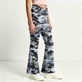thumbnail image 4 of Spazoro Girls Flare Pants with Pockets, Loose Fit High Rise Button Zip Camo Print Lightweight Bell Bottom Trousers for Street Daily Wear Gray Size 13-14, 4 of 7