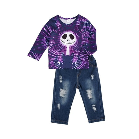 

Pudcoco Boy’s Halloween Set Halloween Print T-shirt Ripped Jeans