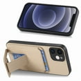 thumbnail image 3 of Magnetic Carbon Fiber Case for iPhone 12 with Holder Kickstand, Fiber Texture Wallet Phone Case with Card Holder Durable Military Grade Protection Cover for iPhone 12, Khaki, 3 of 10