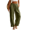 thumbnail image 2 of Cotton Linen Pants for Women Wide Leg Casual Drawstring Waist Palazzo Pants Flowy Loose Lightweight Pants Beach Trousers with Pockets, 2 of 8