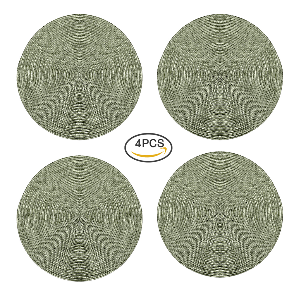 Round Placemats, Olive Green 15 Inch Woven Spiral Table Mats, Heat