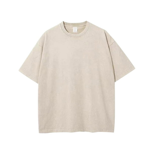 Ceisia Men's Vintage Washed Solid Crew Neck Short Sleeve T-Shirt Casual Retro Top Beige XXXL Gifts