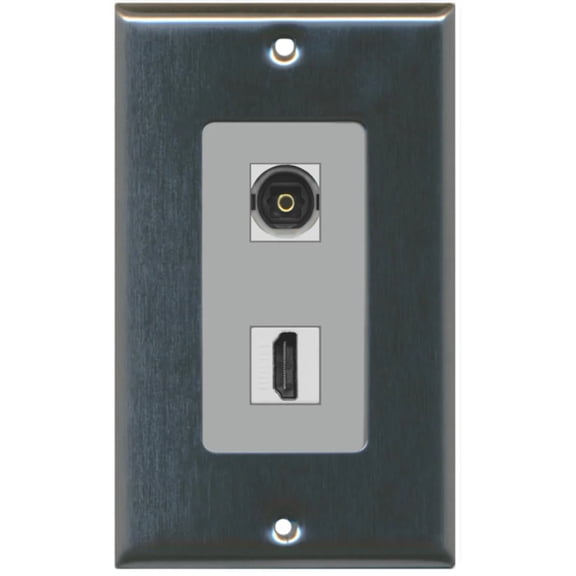 RiteAV - 1 Toslink Digital Audio Port and 1 HDMI Port Wall Plate Decorative - Stainless Steel/Gray