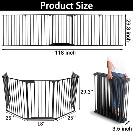 IAJXWI Protective Baby Gate, Metal Fireplace Fence, Lock Large Playpen for Baby/Toddler/Pet/Dog