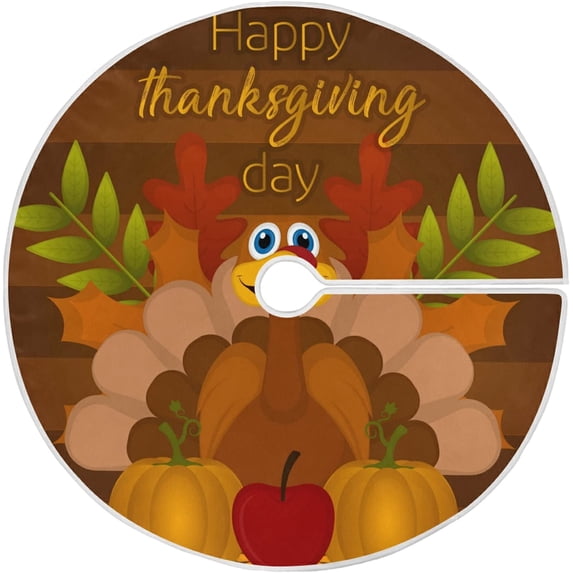 FMSHPON Happy Thanksgiving Day Xmas Christmas Tree Skirt Stand Mat for Holiday Party Decoration Indoor Outdoor 48 inches