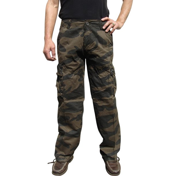Mens MilitaryStyle Camoflage Cargo Pants 27C1 38x34 Brown Camo