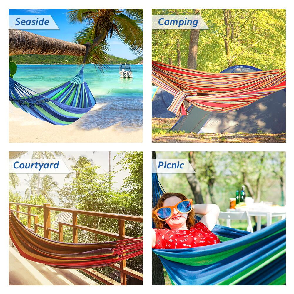QUANFENG QF Hammock 2-Person Canvas Cotton Portable Camping Hammock, Support 440lbs, Blue