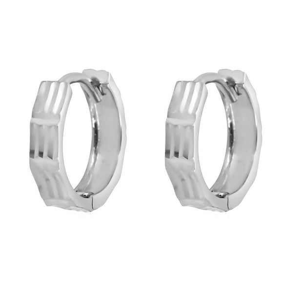 AVORA 10K White Gold Diamond-Cut 11mm Hoop Earrings