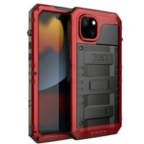 Dteck IP68 Waterproof Case for iPhone 15 Plus, Heavy Duty Metal Bumper Phone Case with Built-in Screen Protector, Full Body Protective Military Grade Shockproof Heavy Duty Rugged Cover,Red
