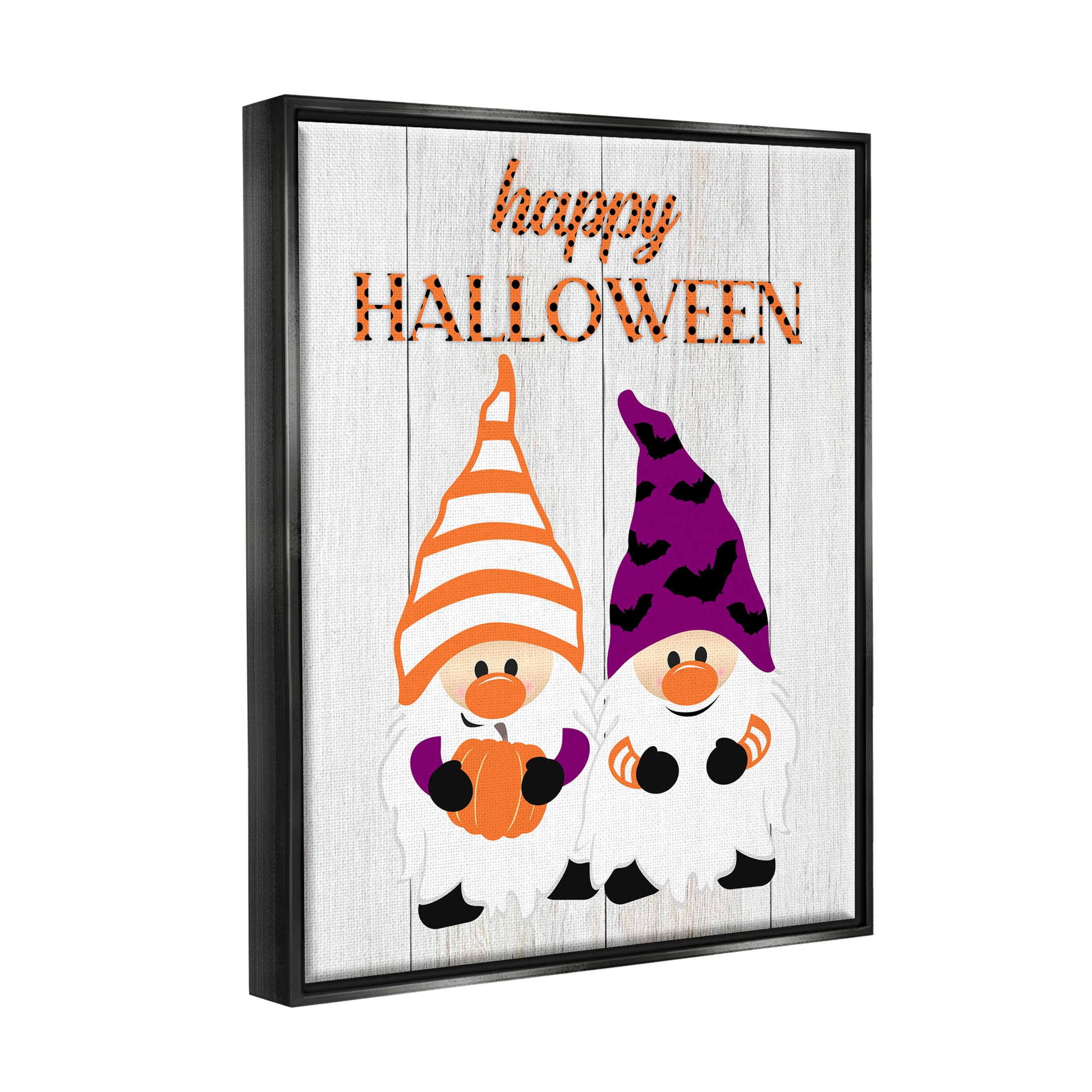 Stupell Industries Happy Halloween Seasonal Gnomes Graphic Art Jet Black Floating Framed Canvas Print Wall Art, Design by CAD Designs