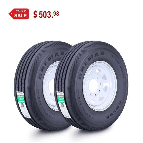 GREMAX All Steel Trailer Tire Wheel Assembly ST235/85R16 14-Ply G 132/127M w/8 Lug on 6.5" PCD White Spoke Wheel ,SET 2