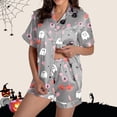 thumbnail image 4 of Ruyelune Gray Women's Pajamas Sets Print Short Sleeve Top, Drawstring Soft Vacation Sleep Shorts 2XL, 4 of 8