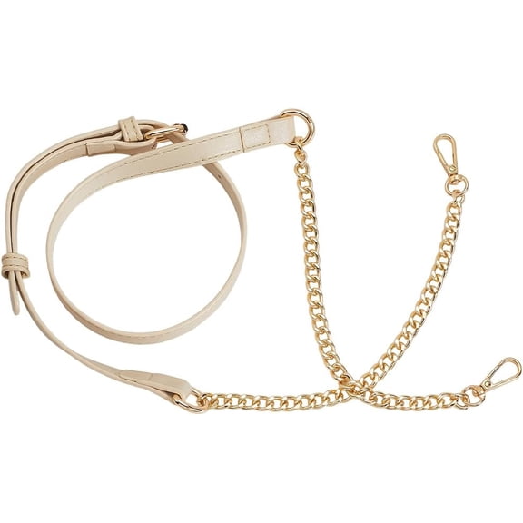 45 Inch White Leather and Gold Chain Purse Strap Adjustable Imitation Leather Crossbody Shoulder with Swivel Clasp Replacement Alloy for Handbag