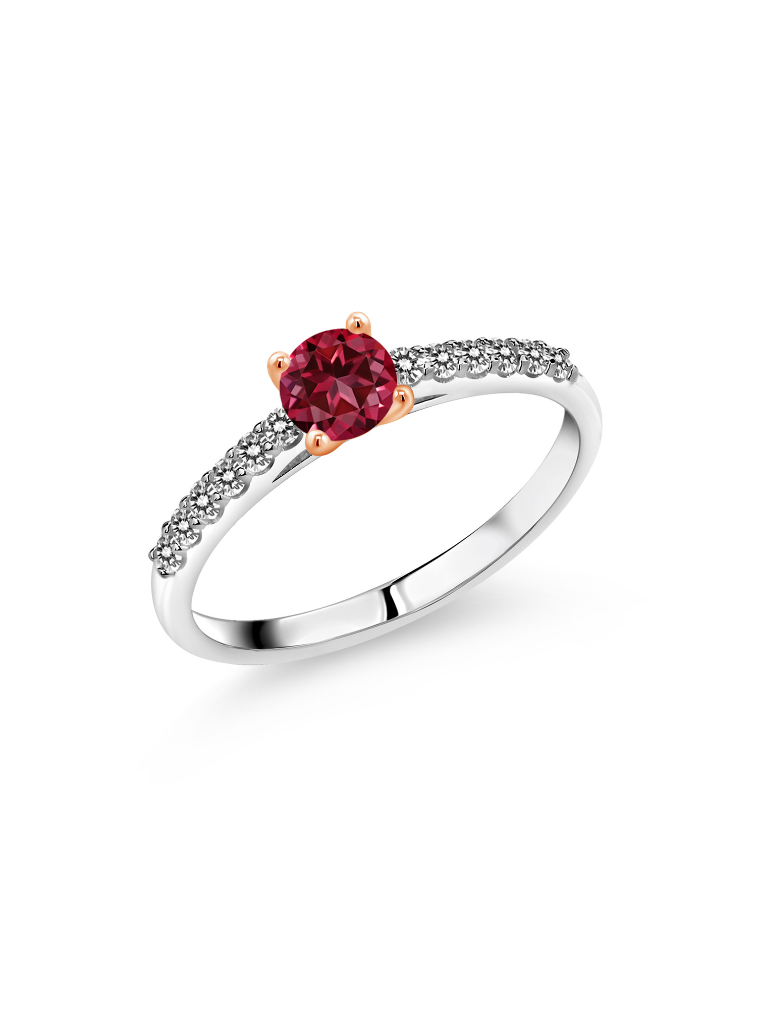 Gem Stone King 925 Silver Ring With 10k Rg Prongs Diamond Set With 5mm Round Blazing Topaz From Swarovski Walmart Com Walmart Com