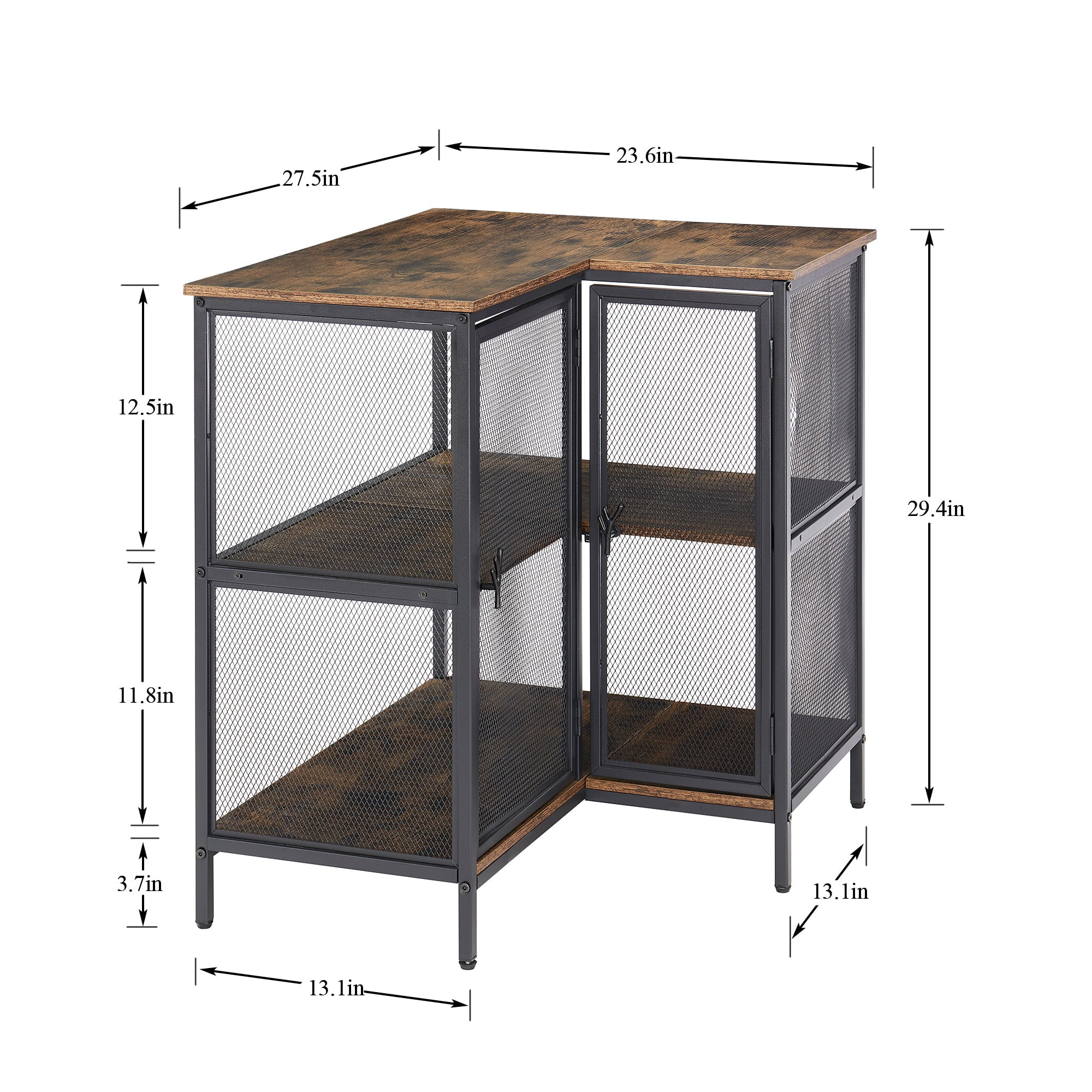 VECELO 3-Tier Corner Cabinet with Doors and Storage Shelves, L-shaped Free-Standing End Table, for Small Space Living Room Home Office Kitchen, Brown
