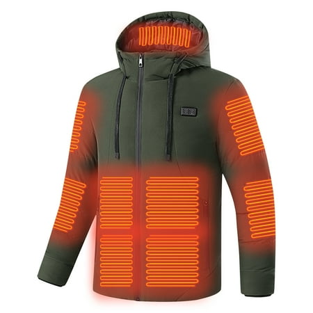 Maqroz Unisex Heated Hoodie for Men Women 15 Heat Zones Usb Rechargeable Heated Hoodies Sweatshirt Warm Electric Outdoor Winter Puffer Jacket with No Battery Graphic Print Outwear Army Green XL