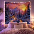 thumbnail image 2 of Snowy Cabin on a Stream with Snow-Capped Mountains at Sunset Serene Rustic for Nature Lovers Winter Cabin Art Decor Christmas Gift Tapestry Wall Hanging for Living Room and Bedroom, 2 of 7