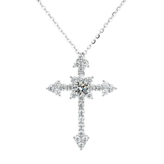 Leander 925 Sterling Silver Moissanite Diamond Cross Pendant Necklace: Simple and stylish, a women's choice.