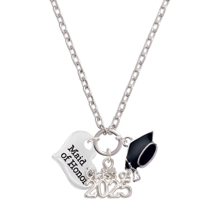 Delight Jewelry Silver-tone Large Maid of Honor Heart - Silver-tone Class of 2025 Graduation Zoey Necklace, 28"