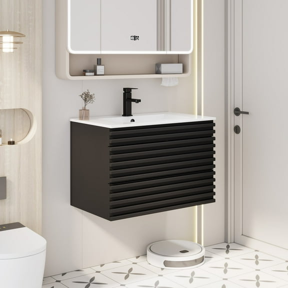 30" Single Bathroom Vanity with Sink Top, Zinc Alloy Faucet and Drain, EPA Certificate