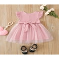 thumbnail image 3 of Enfants Bébé Filles Maille Robe Manches Courtes Cou Perle Décoration Été Décontracté une Robe Midi Doublée Rose 18-24 Mois, 3 of 9