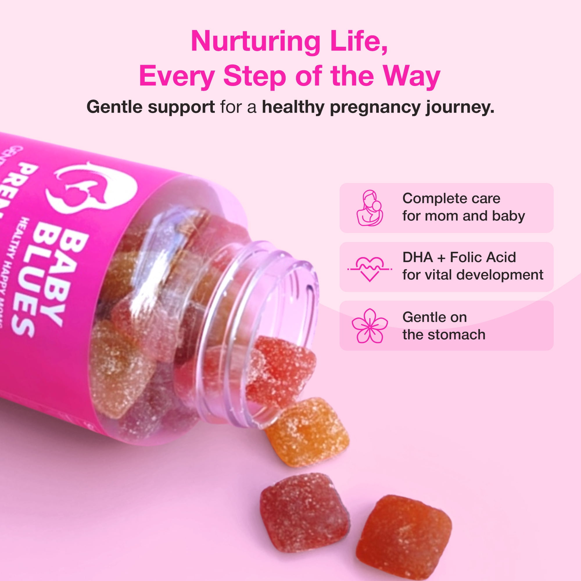 Baby Blues Prenatal Vitamins for Women, Prenatal Gummies with DHA and Folic Acid for Pregnancy, 60 Count