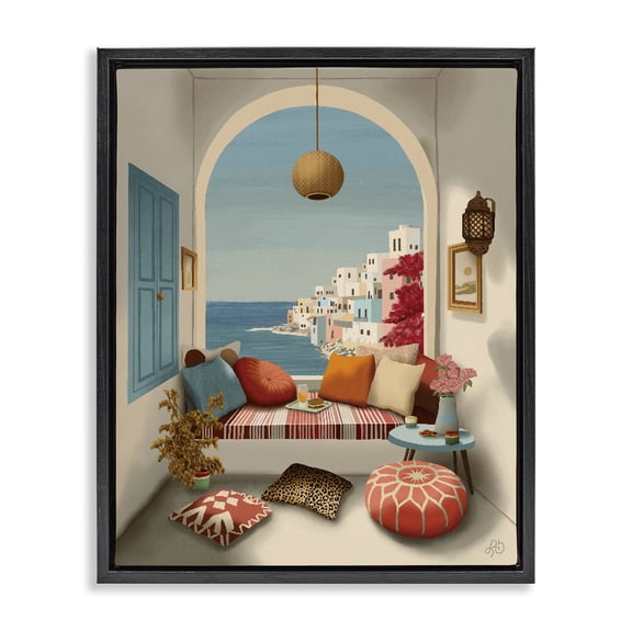 Stupell Industries Mediterranean Seaside Window View Black Framed Floater Canvas Wall Art, design by Lisa R Dumm