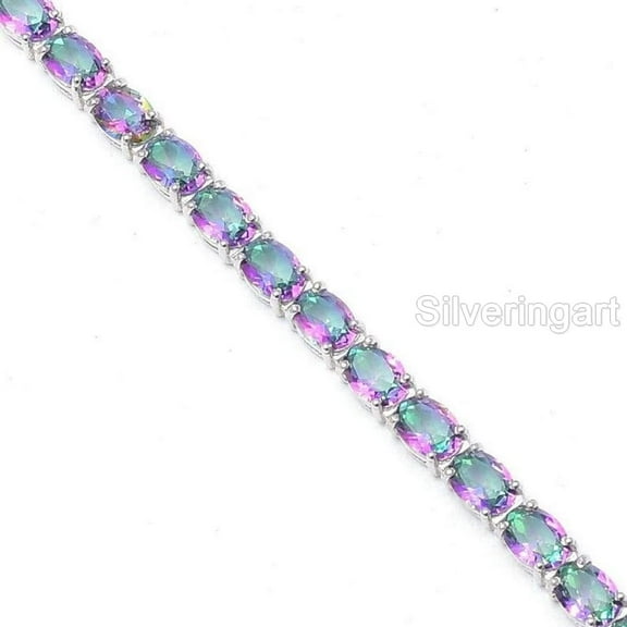 Natural Mystic Topaz bracelet, Quartz jewelry, Birthstone, Sterling silver, Silver jewelry, Silver bracelet, 925 silver, Bracelet for wedding anniversary, Christmas Gift, Women Bracelet Bangle