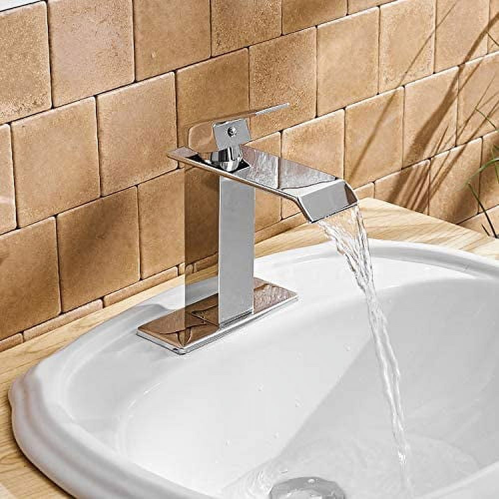 BWE Waterfall 1 Hole Single-Handle Low-Arc Bathroom Faucet in Polished Chrome