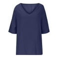 thumbnail image 4 of Vestidos Casuales Para Mujer, Blusas De Mujer De Moda Blusa de verano para mujer, con cuello en V, manga corta, holgada, con botones y lino, 4 of 5