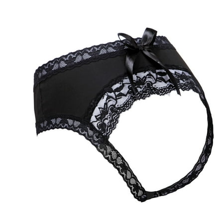 

Qcmgmg Women s Solid Color Crotchless Low Waisted Bowknot Lace Plus Size Briefs L