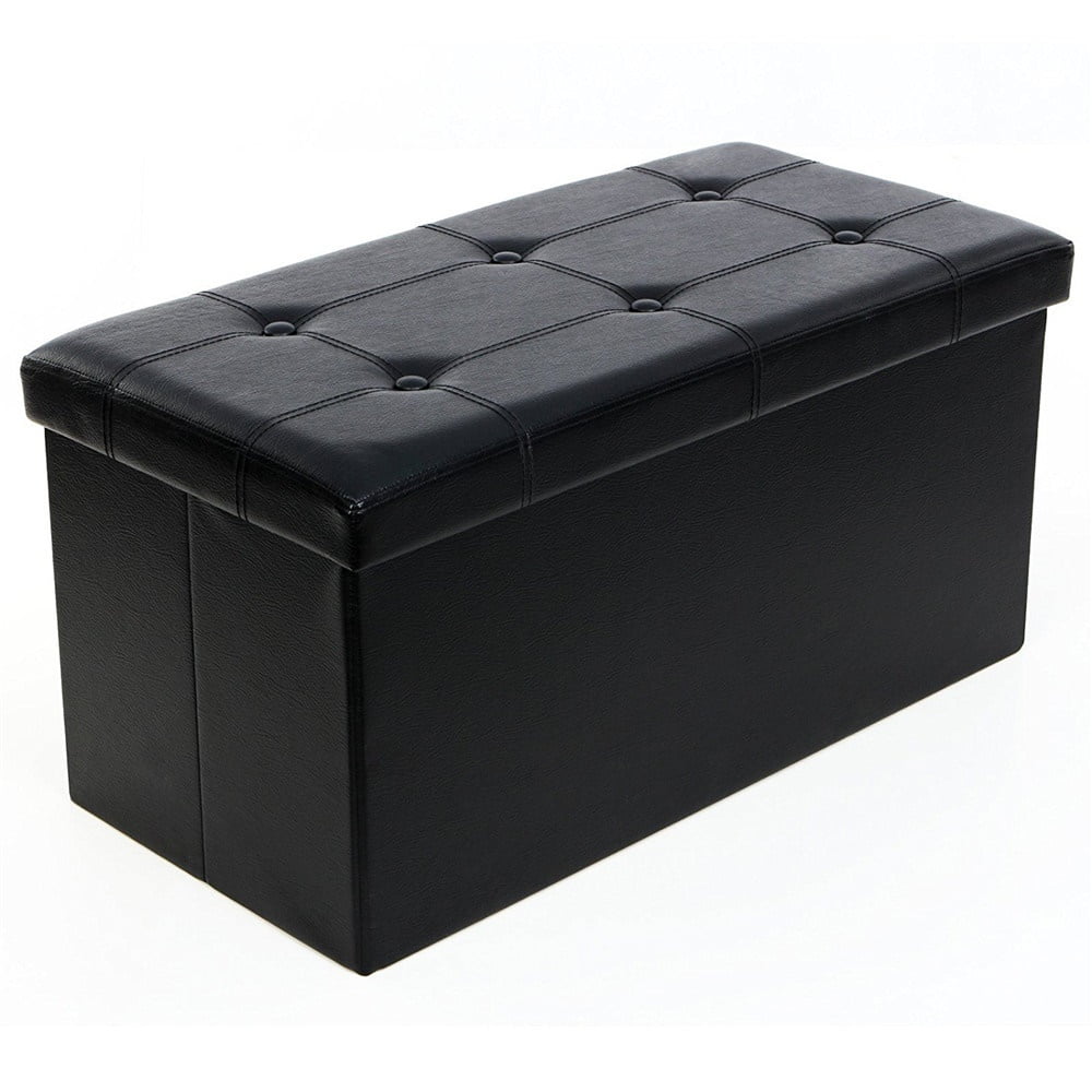 Ottoman with Storage, Rectangle Leather Ottoman Footrest Foot Stool, Folding Ottoman for Room