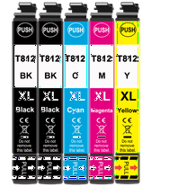 T812 XL Ink Cartridges for Compatible Epson Ink  Combo Pack for Workforce Pro WF-7840 WF-7820 WF-7310 EC-C7000 Printer (Black, Cyan, Magenta, Yellow)