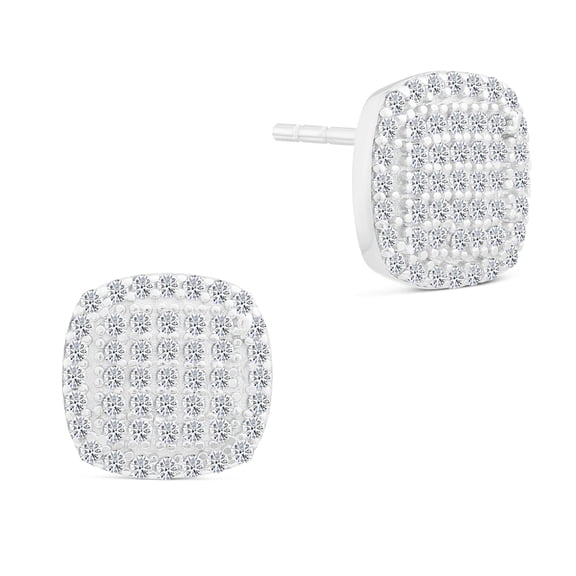 Tilo Jewelry 925 Sterling Silver Cushion-Shaped Pave CZ Stud Post Earrings with Secure Push-Backs | Everyday Dainty Small Earrings for Women & Unisex