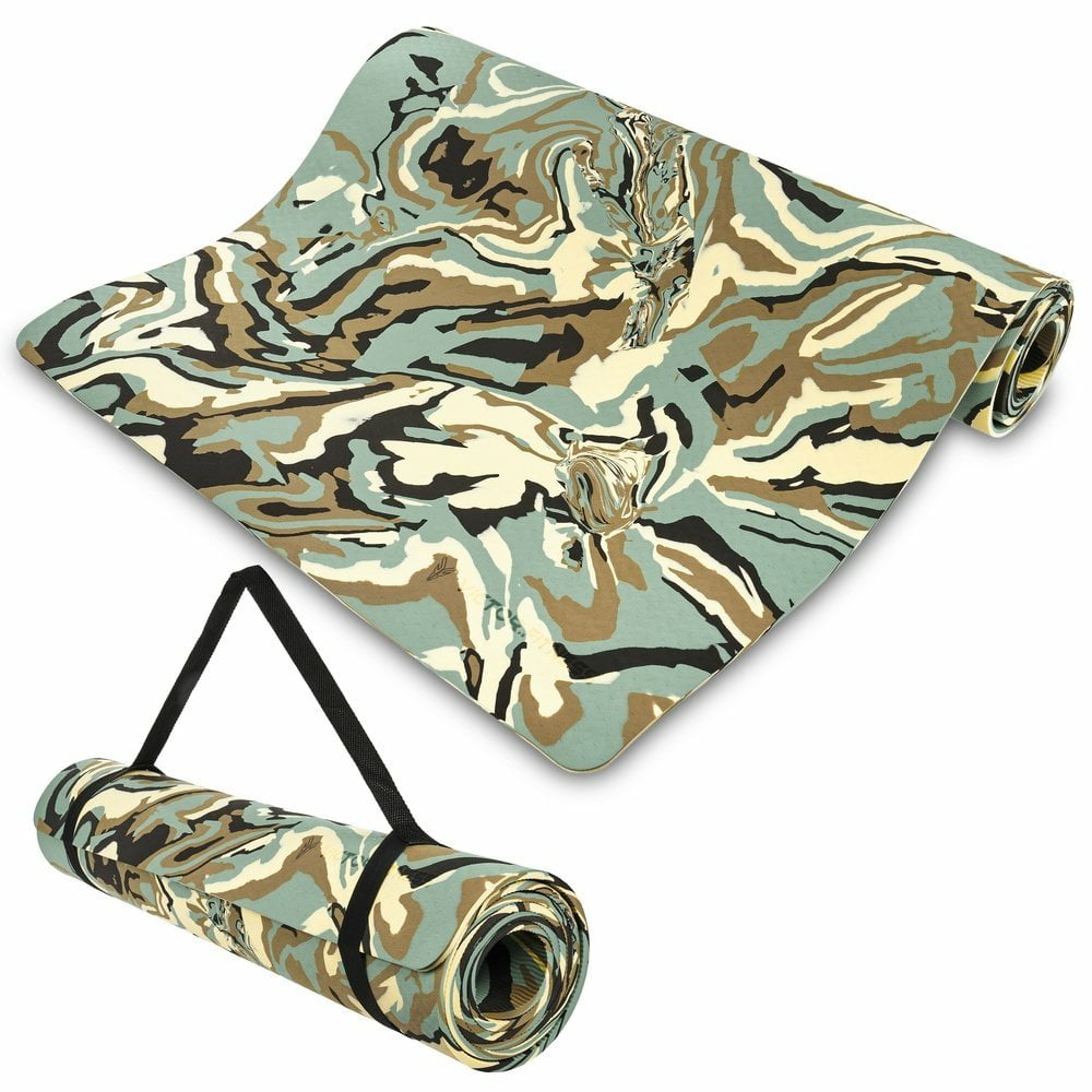 Victor Fitness |Green-Brown Camouflage Yoga Mat + Gray and Black Waist Trimmer