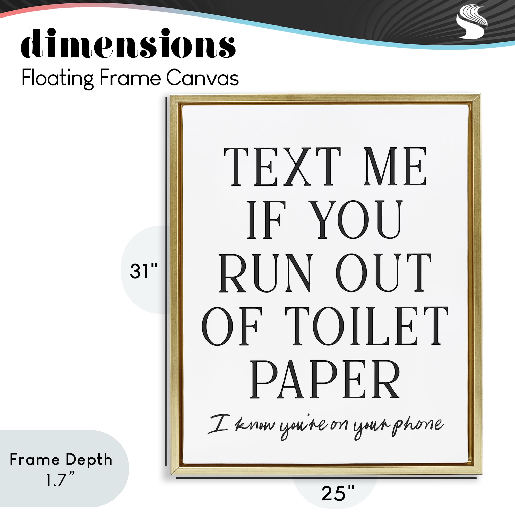 Stupell Industries Funny Bathroom Texting Gold Framed Floater Canvas Wall Art, design by Lettered and Lined
