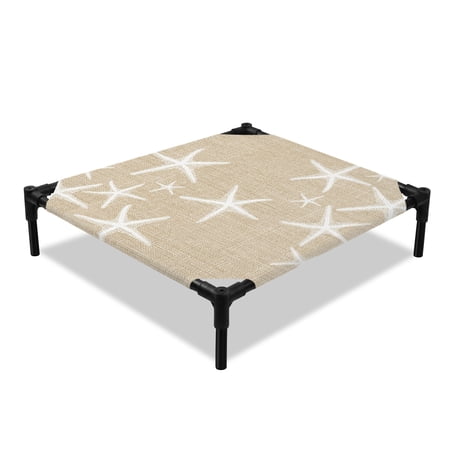 Sea Stars Elevated Dog Bed Summer Beach Sea Stars Linen Texture Cooling Breathable Outdoor Raised Dog Cot Bed with Metal Frame Non-Slip Feet for Small Dog 20x20in