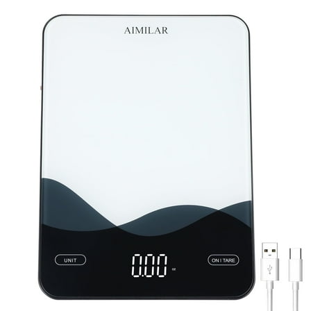 AIMILAR USB-C Rechargeable Kitchen Food Scale, 22lb Capacity, 1g/0.1oz, Tare Function, LED Display, Tempered Glass