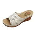 thumbnail image 6 of Rokment Womens Orthopedic Platform Wedges High Heels Slides Sandals with Massage Sole 2026 Beach Summer Comfortable Hollow out Leather Arch Support Walking Slip on Dressy Shoes Beige Size 6, 6 of 8