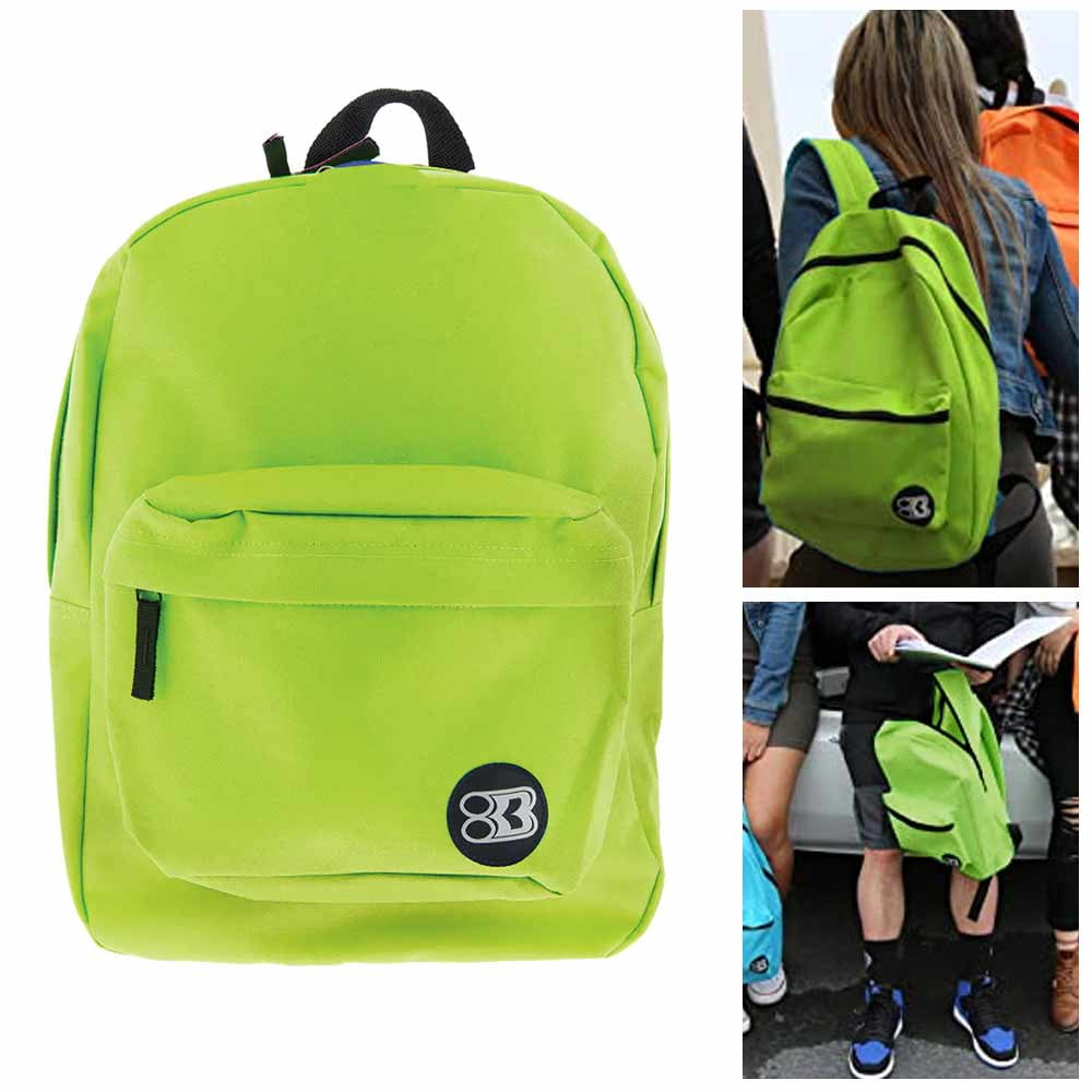 1 Backpack School Book Bag Hiking Camping Travel Sports Back Pack Lime Green 17'