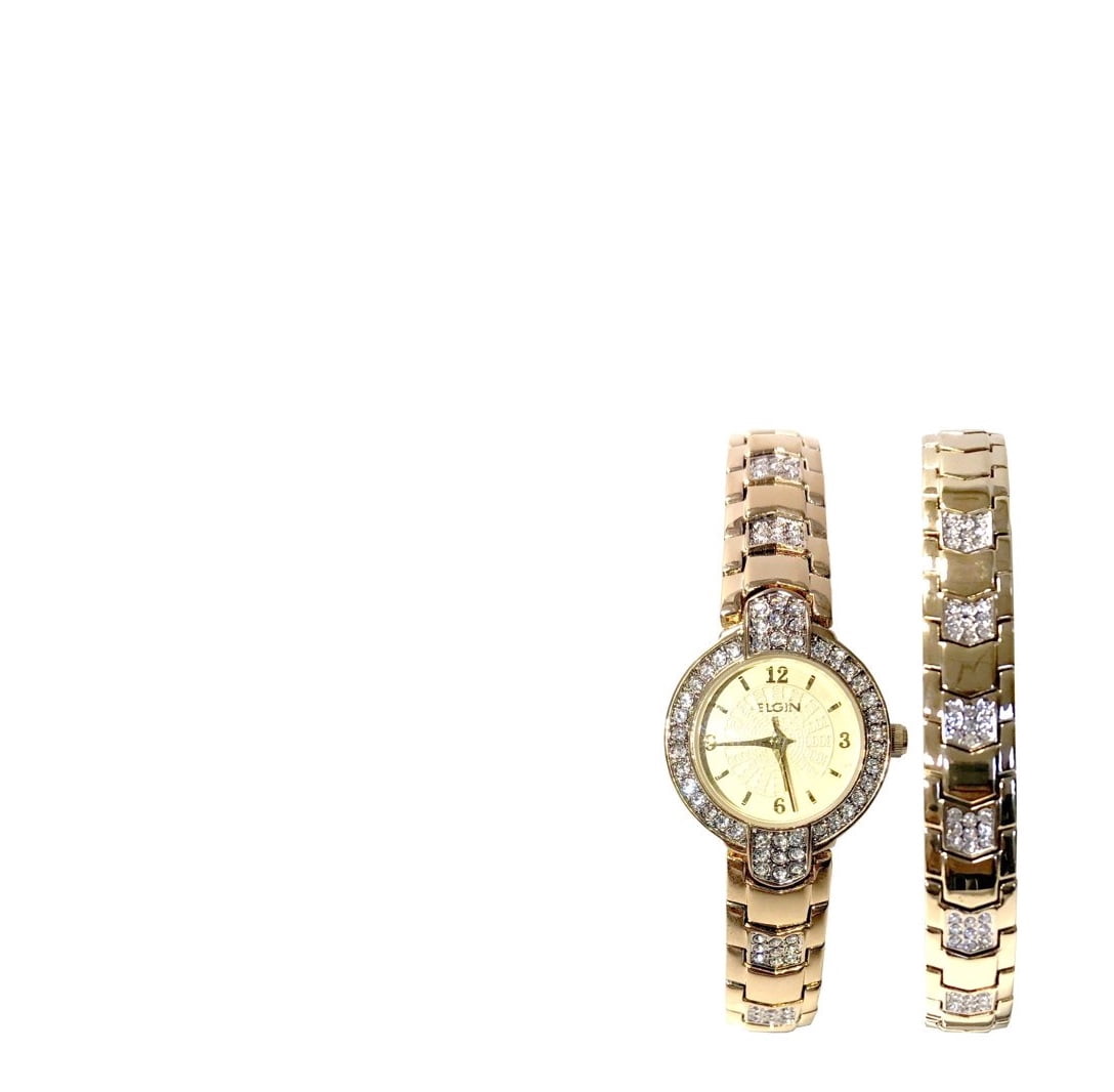 Elgin Adult Female Analog Watch Set with Arrow Link Design in Gold (EG1010ST)