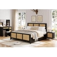 thumbnail image 2 of Bingirl Full-Size Rattan Accent Storage Bed with LED Lights: 4 Drawers, Woven Front, MDF Wood Frame, Black Finish, 2 of 7