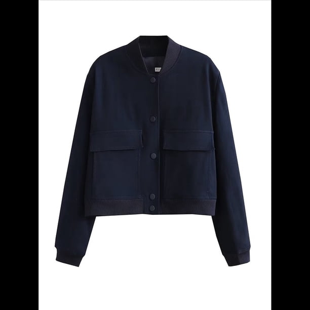 Chaqueta con Botones y Hombros Caídos para Mujer, Abrigo Corto y Prendas de Abrigo Azul Marino M
