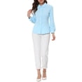 thumbnail image 2 of CURVOSPORT Chemise Boutonnée pour Femmes Col Peter Pan Manches Longues Blouse Ligne Princesse S Bleu, 2 of 6