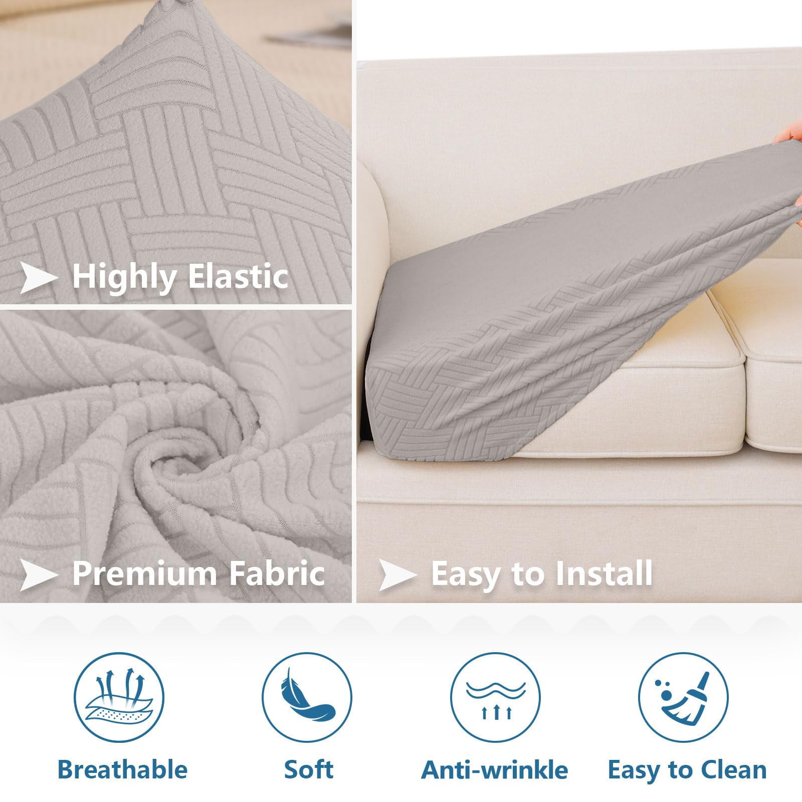 Smiry Waterproof Sofa Seat Cushion Covers, Stretch Couch Cushion Slipcovers, Fitted Jacquard Furniture Protector for Pets, Kid (3PC, Taupe)